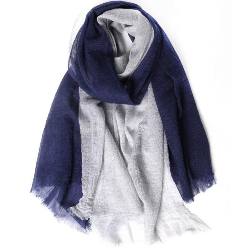Soft Wool Scarves Blue Bicolor Women Fall Pashmina Scarf